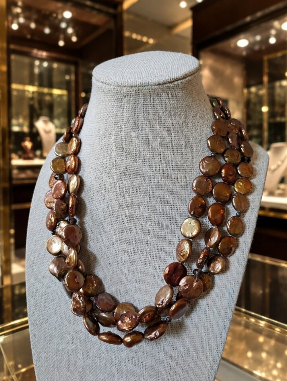 Silpada Brand Sterling 925 Bronze Brown Iridescent Round Coin Pearl Necklace EUC